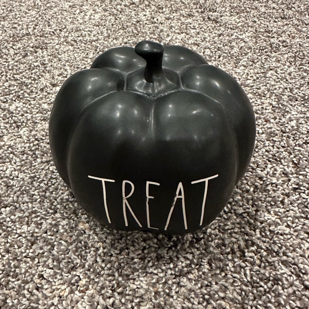 Rae Dunn Black Ceramic TREAT Pumpkin